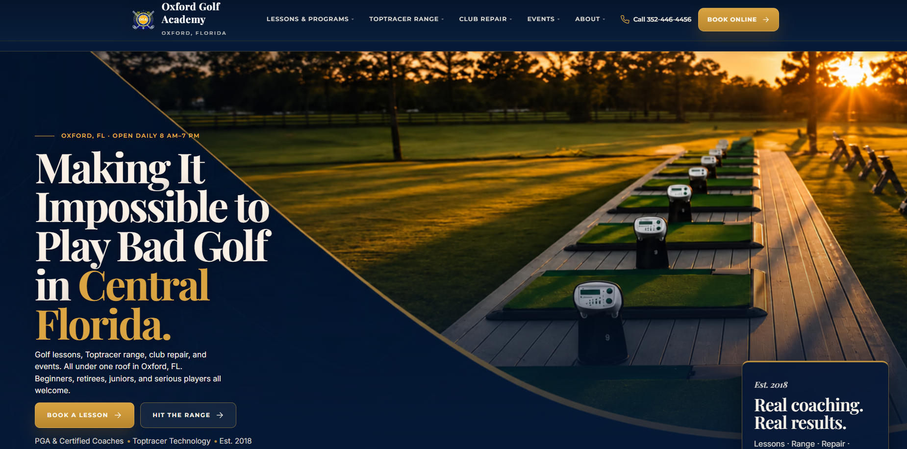 Oxford Golf Academy website landing page built by Richard Penland